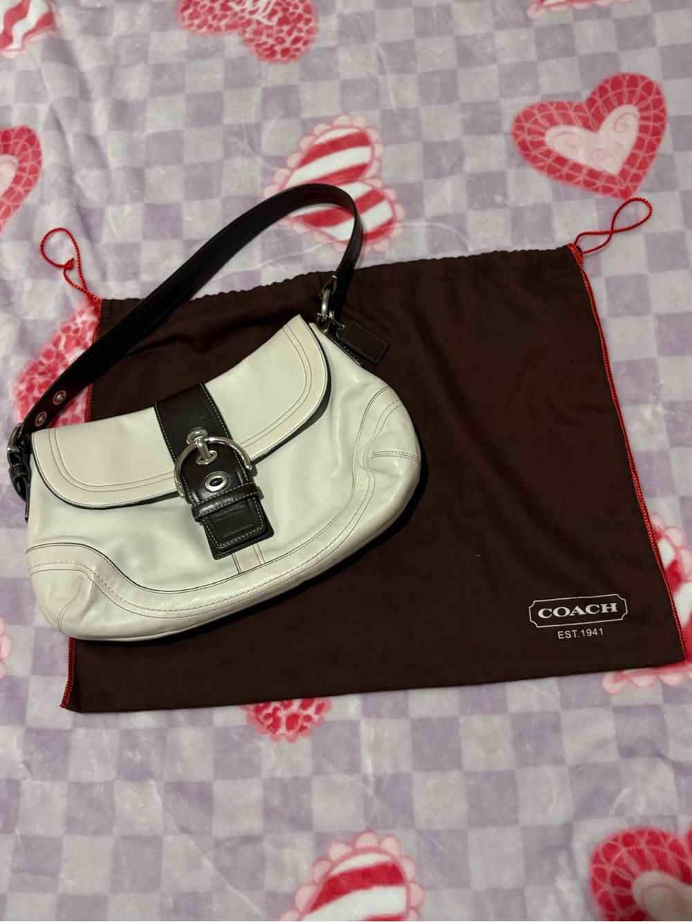 Y2K Coach Two-Tone White and Brown Leather Shoulder Bag